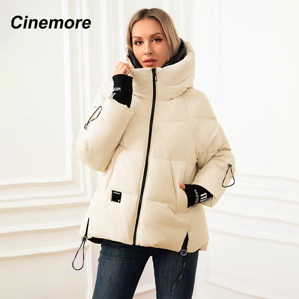 Cinemore Женская зимняя куртка 2024 года, большие размеры, био-пуховики, стеганое пальто с капюшоном, женская парка, женская одежда 046