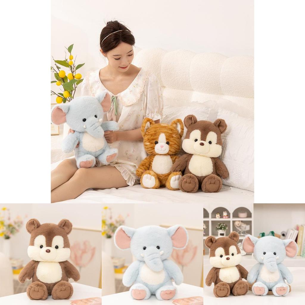 Cute Forest Creature Plushie Set Featuring Squirrel And Elephant For Playroom Decoration