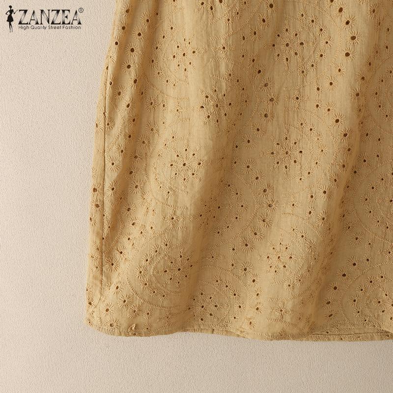 ZANZEA Женские повседневные летние майки без рукавов с круглым вырезом, вышивкой и крючком