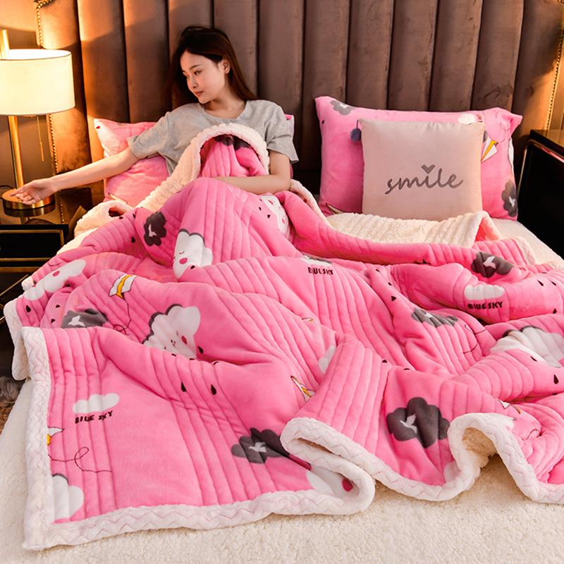 New Winter Double-sided Milk Fleece, Lambswool Blanket, Three Layers of Thickened Warm Blanket