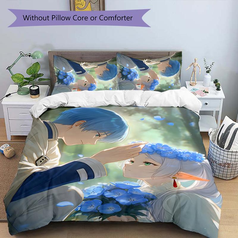 3pcs Frieren Design Cover Set - HD Printed Bedding with 1 Cover and 2 Pillowcases - Perfect for Home and Dorm Decor
