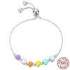 Rainbow Heart S925 Sterling Silver Bracelet Platinum Plated Fashion Silver Bracelet
