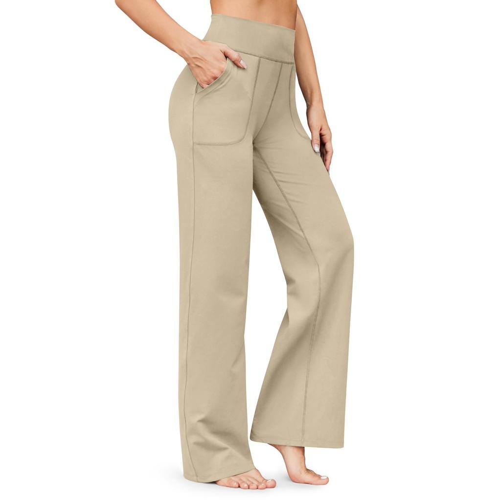 Широкие брюки для женщин, брюки для йоги, спортивные штаны с высокой талией и карманами, эластичные брюки, удобные спортивные спортивные штаны для тренировок