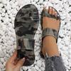Large Size Camouflage Flat-bottomed Toe Slippers Women's Cloth Surface Light Outer Wear Beach Sandals Ebay