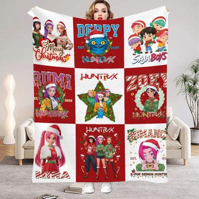Huntrix Рождественский плед для мальчиков девочек K pop Охотники на демонов Руми Мира Зои Плед Уютный Рождественский подарок для фанатов Huntrix