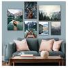 Deer Poster Animal Lake Boat Christmas Leaves Snow Mountain Prints Painting Nature Picture Decor Nordic Snowing Landscape Forest