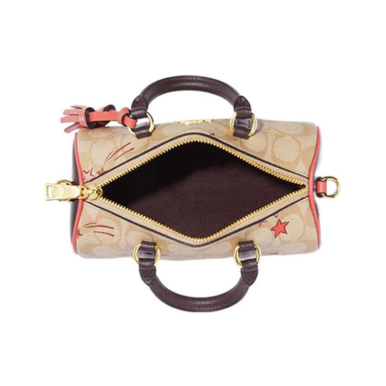 New COACH Lacey Canvas With Leather Boston Bag Handbag Shoulder Bag Crossbody Bag Small Size Women's Khaki & Pink CK562-IMOT4