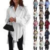 Модная повседневная однотонная рубашка с длинными рукавами и лацканами свободного типа для женщин