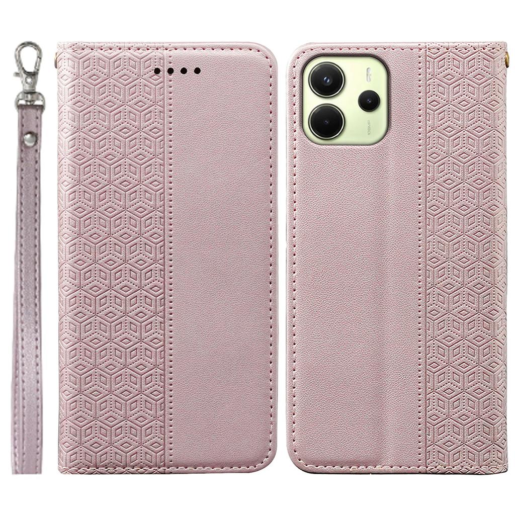 Для Xiaomi Redmi Note 14 4G (164,84мм) Чехол-кошелек для телефона, прочный магнитный, тиснение в клетку, кожаный откидной чехол