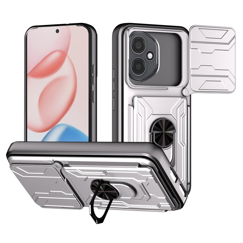 Для Honor 400 5G (Глобальный) Чехол ПК+ТПУ с подставкой и сдвижной крышкой для камеры