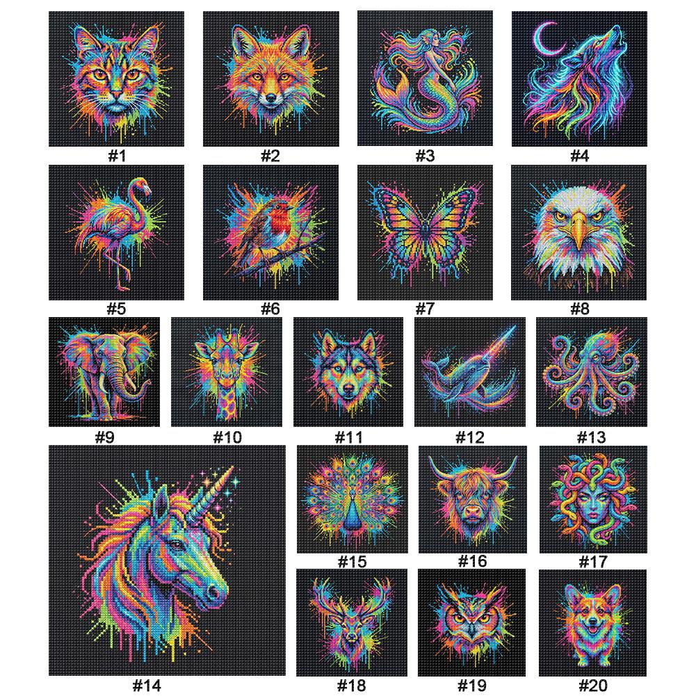 Animal Full 14CT 2 Strands DIY Counted Kits for Beginners Adults Home Decor Needlework Embroidery Kit 11.81x11.81in