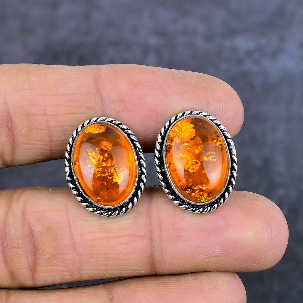 Запонки ручной работы из серебра 925 пробы с балтийским янтарем и драгоценными камнями h1y13