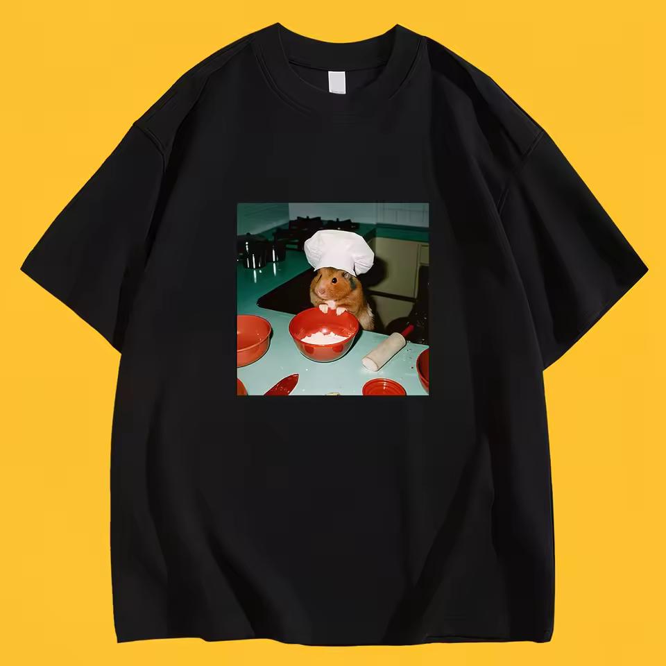 Funny Chef Hamster Meme T-Shirt Cooking Hamster Graphic Tee Summer Short Sleeve Humor Pet Lover Gift Trendy lady Streetwear Tops