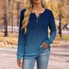 Women's Fashion V-Neck Button-Up T-Shirt With Gradient Print Long-Sleeved Top