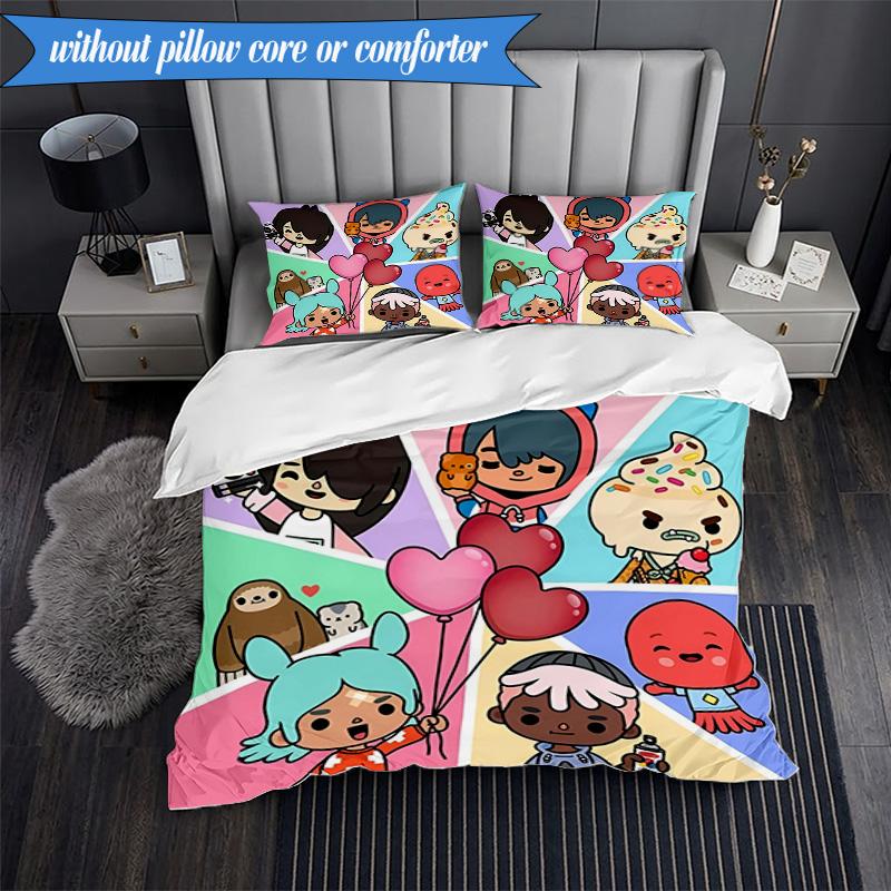 3PCS Vibrant World Of Toca Life Bedding Set 2D Printing (Includes 1 Duvet Cover + 2 Pillowcases Coreless), Bedroom decor,Fan gift