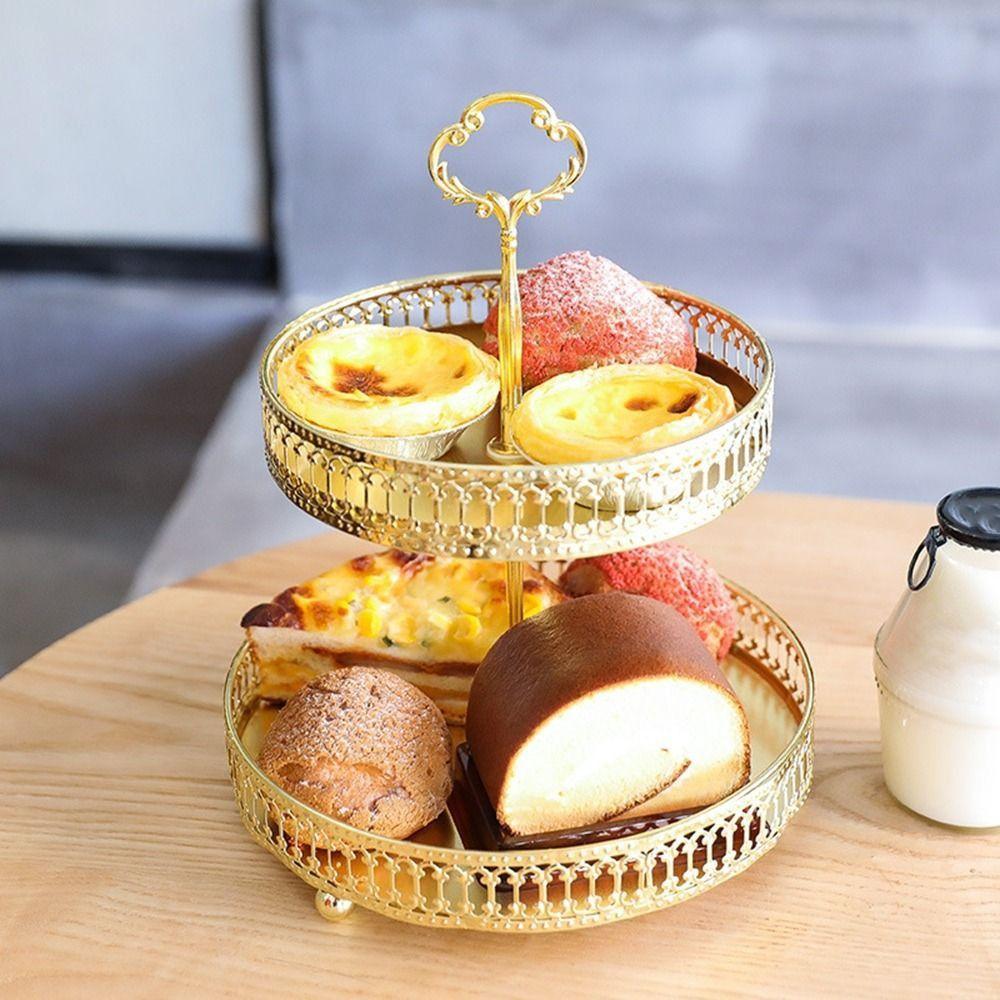 Золотой скандинавский поднос для выпечки, кованое железное блюдо для украшений, элегантный двухъярусный поднос для фруктов, гостиная