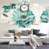 5 Piece Wall Painting On Canvas, Green Flower, Clock, Poster, Modern Wall Painting for the Living Room, Decoration for the House,