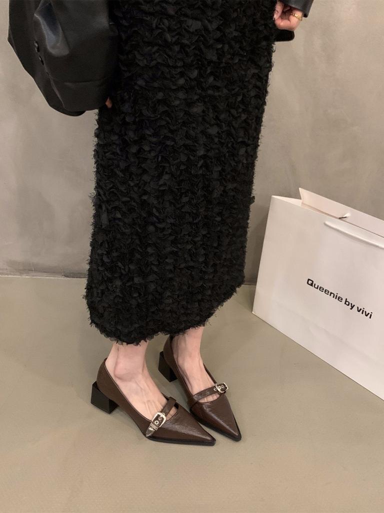 Французский темперамент Мэри Джейн маленькие кожаные туфли женские туфли 2024 новые весна и осень зима черные остроносые туфли на высоком каблуке одинарные туфли