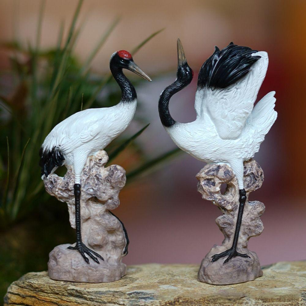 Cartoon Fairy Crane Figurine Mini Crane Resin Ornament Holiday Gift Crane Garden Statue  Bedroom