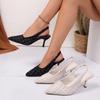 Leisure Pumps Sandals Female Office Career Thin High Heels Pointed Toe Shoes for Women Fabric Slip On Summer Sandals Plus Size