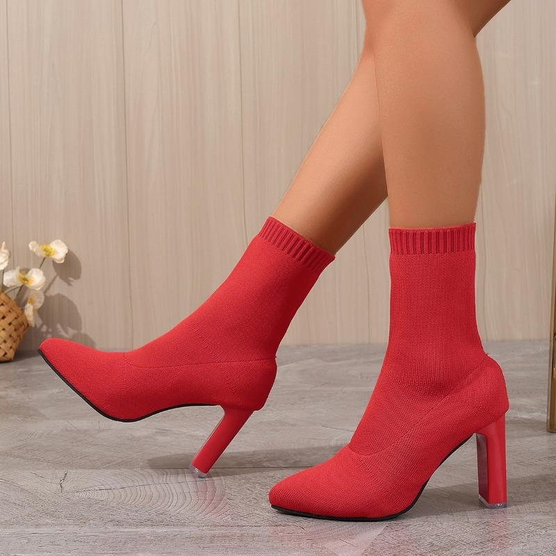 fashion Shoes for Women Fashion Sleeve Women's Boots Spring Autumn Pointed Toe Solid Sexy Dress Short Barrel Chunky Heels Stretch Boots