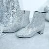 Women's Fashion Ankle Boots Christmas Glitter Side Zip Block Heel High Heels Cowboy Boots Banquet Wedding Sequins Botas Mujer