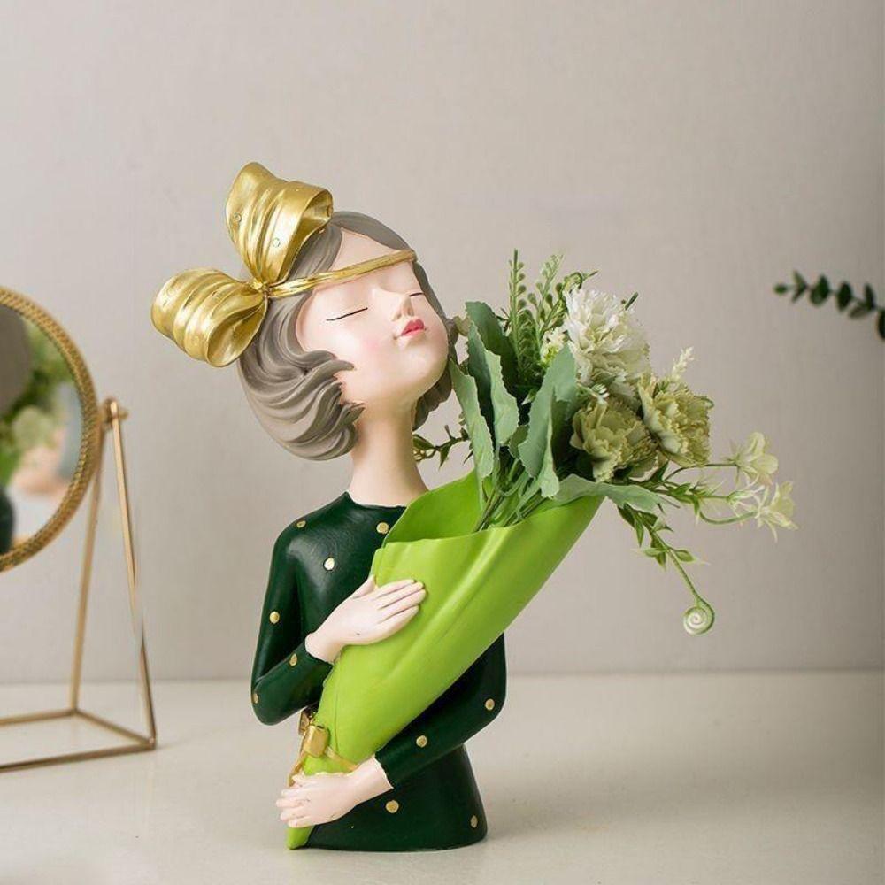 Elegant Flower Girl Statue Handmade Girl Vase Ornament Modern Butterfly Girl Sculpture  Bedroom