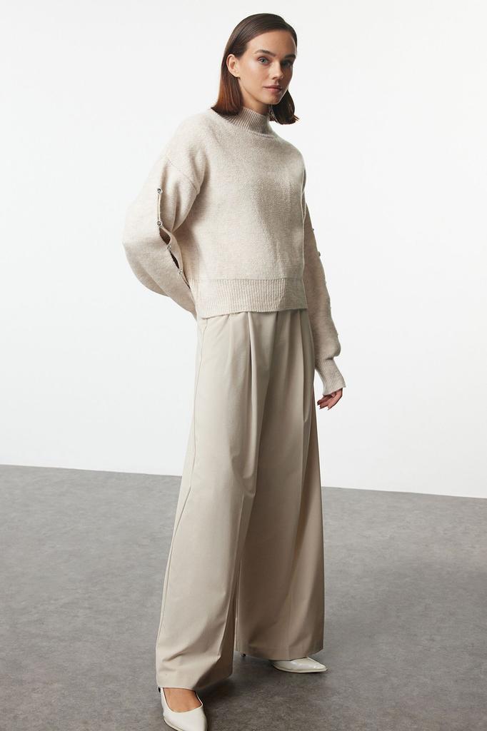 Женский свитер в элегантном стиле, мягкий текстурированный трикотаж на пуговицах с камнями, свитер