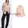 Fall New Women's Clothing French Flip Collar Lightweight Long Sleeves Tie-Dye Print Bunchy Yarn Shirt 8557122