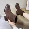 Black Fashion Boots Low Heel Zipper Nude Boots Dark Brown Spring and Autumn Women's Single Boots 35-42 Aunt Short Boots Women's