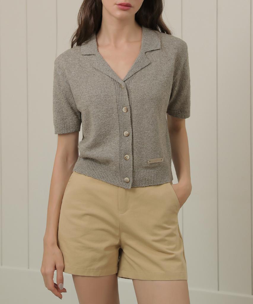 Стильный вязаный кардиган без воротника_Nsca471 (Хаки)