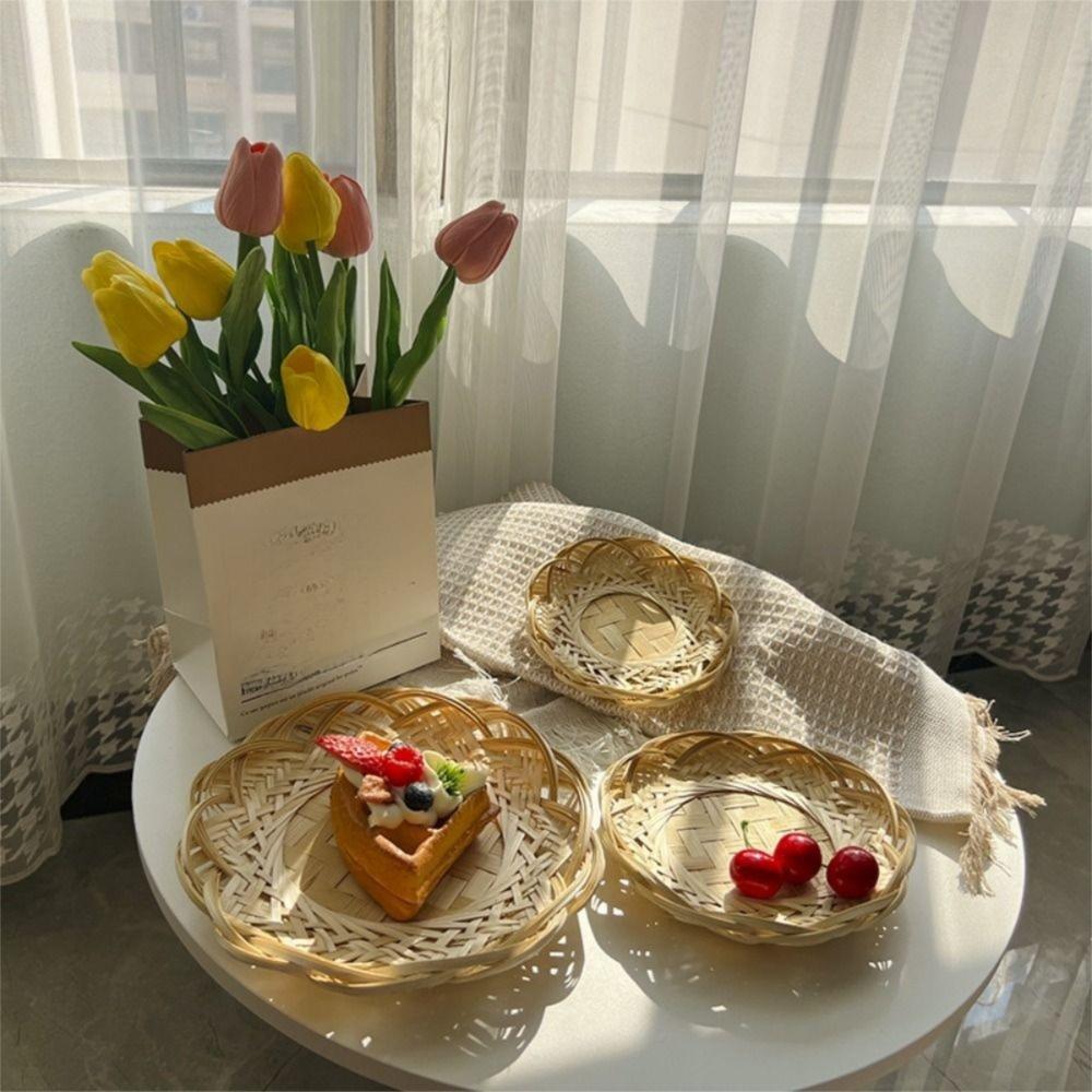 Круглая плетеная корзина для хлеба Домашний органайзер Плетеная бамбуковая корзина Декоративный сервировочный поднос Гостиная