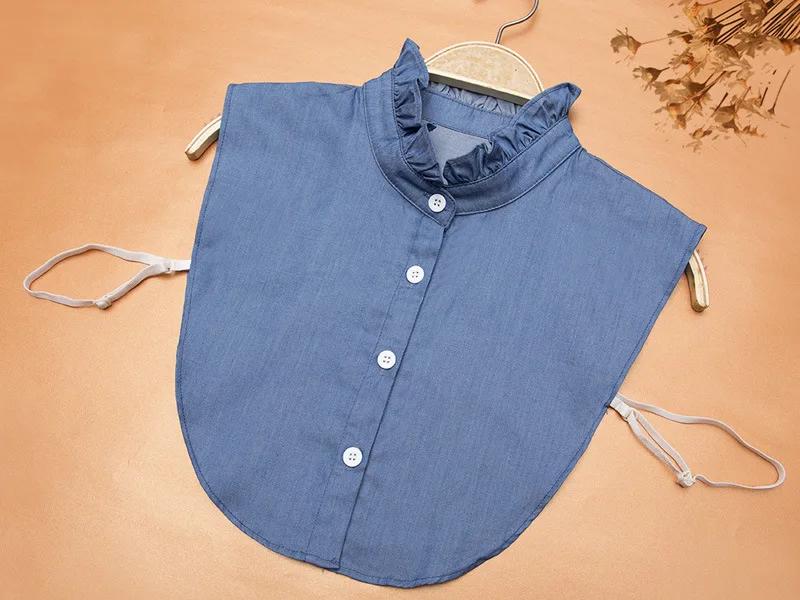 Ladies Cotton Shirt Detachable Collars for Womens Blue Stand Fake Collars White Girls Blouse Tops Decorative Clothese Accessory