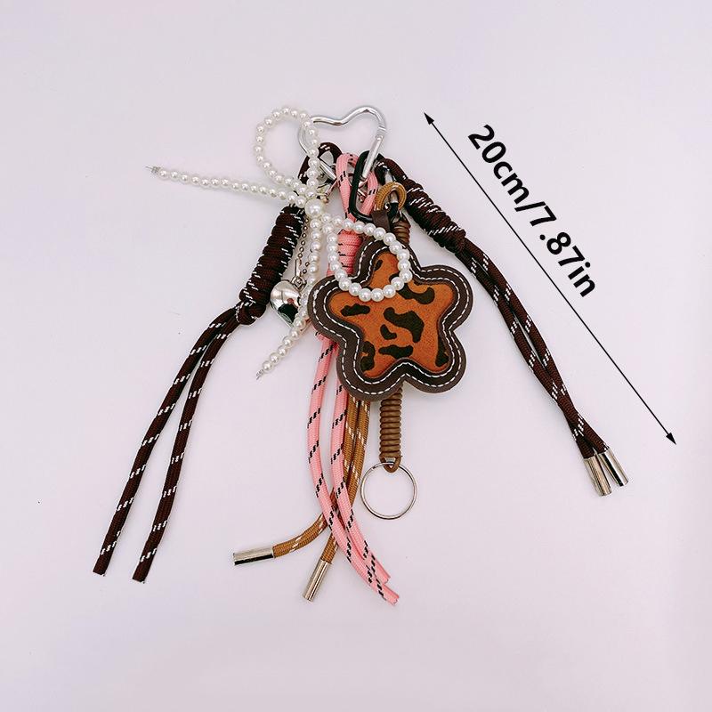 Yogodlns Braided Rope Leopard Print Flower Bag Pendant Women Handbag Backpack Decors Fashion Bag Accessories