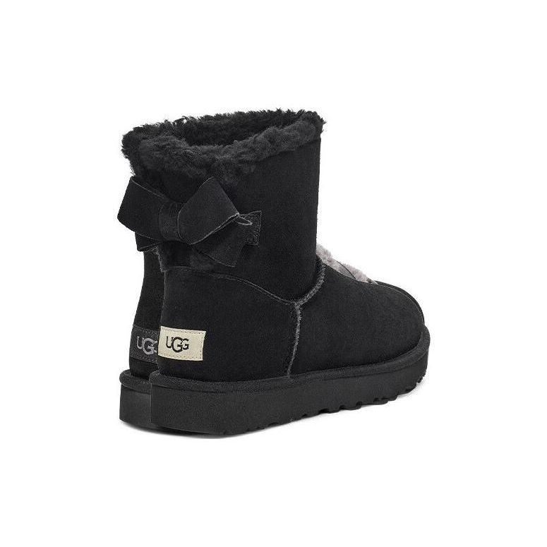 UGG Two-Layer Cowhide Warm Round-Toe Short Snow Boots Women Boots Black 1153514-BLK