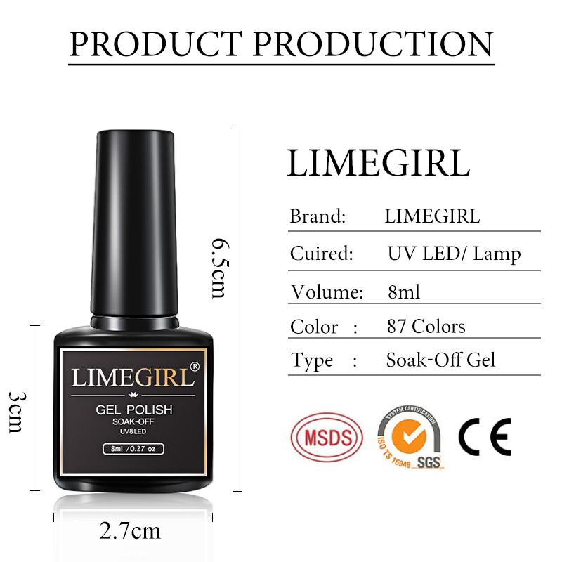limegirl 87 цветов 8 мл гель-лак для ногтей принадлежности для ногтей Vernis полуперманентный дизайн ногтей маникюр замачиваемый светодиодный УФ-гель лаки для ногтей