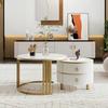 Rounded Edge Coffee Table with 2 Drawers Strong Load-bearing Spacious Desktop High-Gloss Marble Pattern Tea Table Living Room