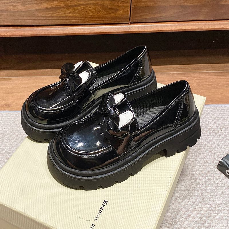 British Style Platform Loafer Single Shoes Retro Japanese Round Head 2025 Autumn New Small Leather Shoes Women's French Bow