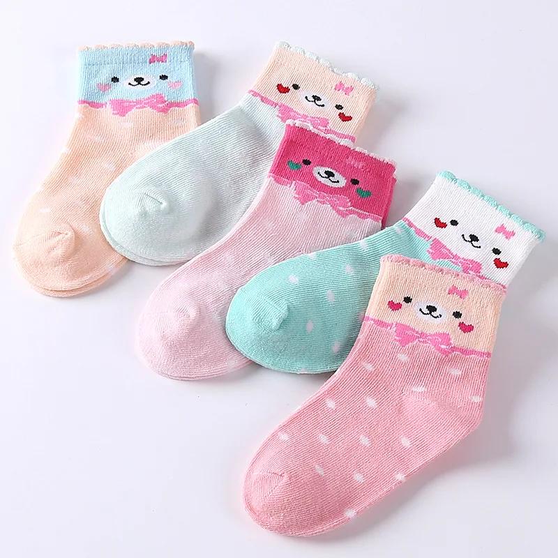 5 пар детских неувядаемых мягких детских носков из чистого хлопка с животным дизайном для девочек от 0 до 12 лет