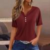 Women's T Shirt Tee Print Button Short Sleeve Daily Weekend Fashion Basic V- Neck Regular Top