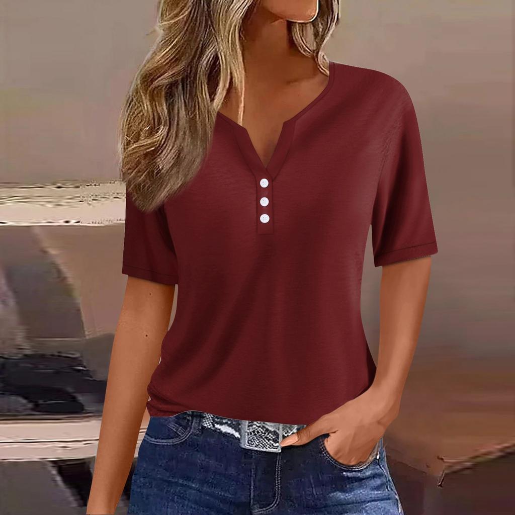 Women's T Shirt Tee Print Button Short Sleeve Daily Weekend Fashion Basic V- Neck Regular Top