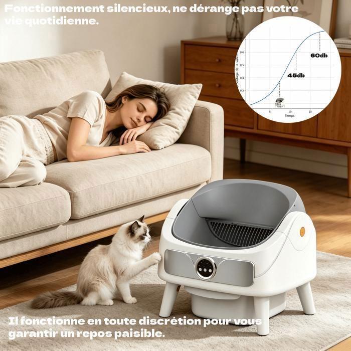 VVSIMLE Litière auto-nettoyante 80L – zéro odeur, pilotage à distance, confort pour chats jusqu’à 15 kg
