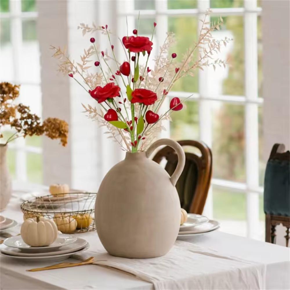 2pcs Red Pink Artificial Rose Heart Berry Branches Romantic Artificial Flower  Anniversary