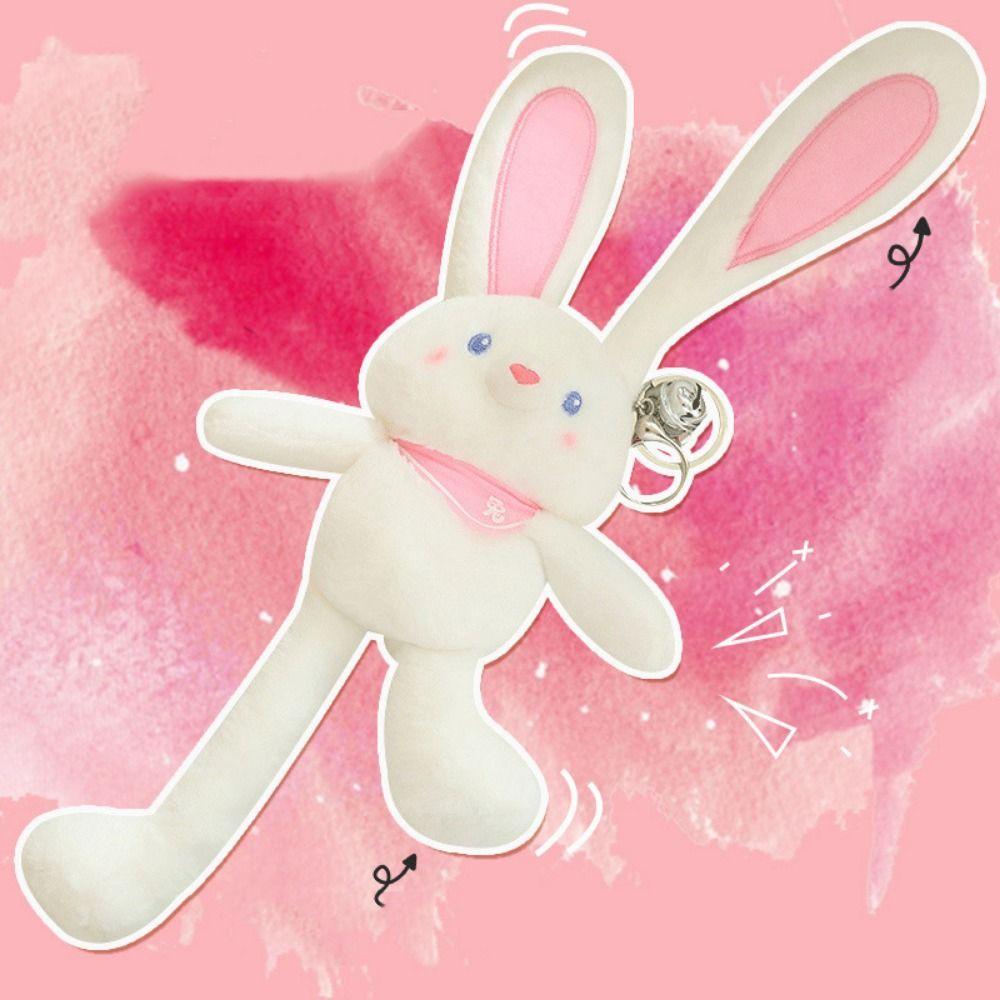 Pull Handle Rabbit Bunny Plush Keychain Pulling Ears Rabbit Plush Doll Keyring  Jewelry Accessories