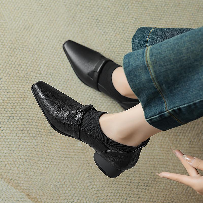 Мода 2025 Новая мода Классическая Весенняя Женская Обувь Натуральная Кожа Квадратный Носок Массивный Средний Каблук Обувь Женские Лаконичные Туфли-Лодочки Роскошная Обувь