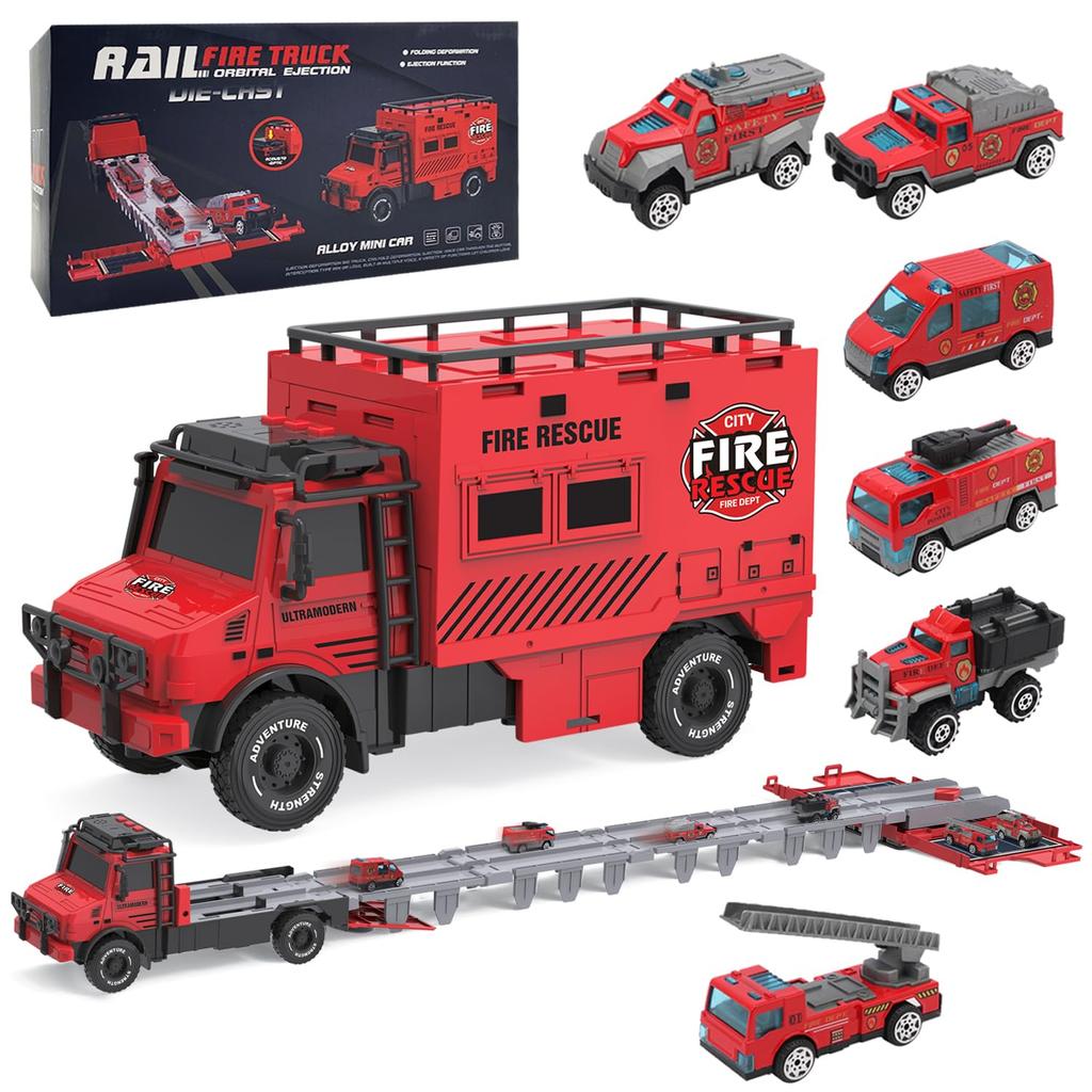 Funk Doggie Car Toy Fire Truck Toy Fire Engine Construction Vehicle Model Car Includes Sound Catapult Type Rail Fire Series Refracting Ladder Truck
