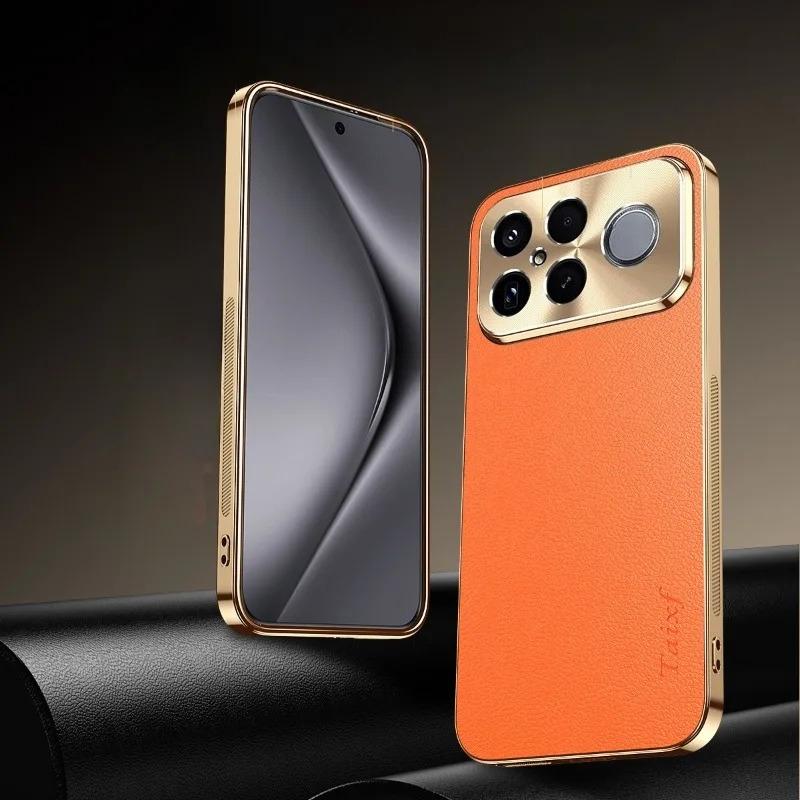 Для F8Ultra Кожаное Гальваническое Покрытие Защитная Крышка Объектива Для POCO F8 Ultra Текстура Личи Узор Противоударный Чехол Для POCO F8Pro Накладка