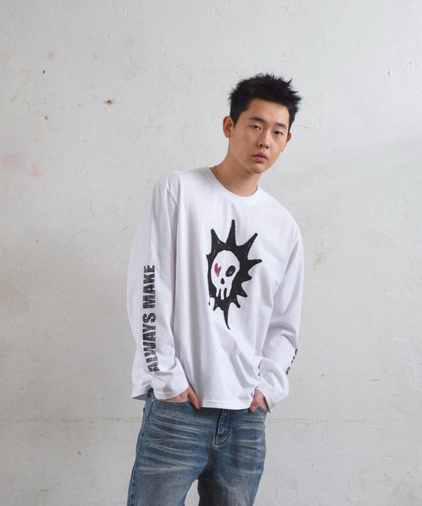 AMOU Heart Skull Long Sleeve White