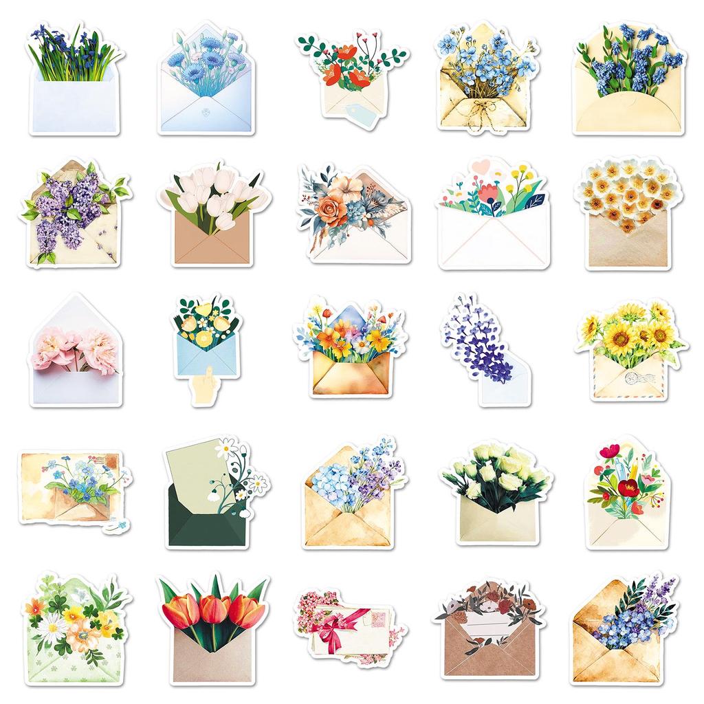 50 Sheets of Retro Flower Bouquet & Girly Stickers for Phone Case, DIY Journal, or Waterproof Storage Box Decoration