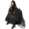Хэллоуин Плащ Мрачного Жнеца с капюшоном Готический Викторианский Таинственный костюм ведьмы Длинный плащ Прозрачная сетка Элегантный Готический Вечеринка Выступление Косплей Призрак